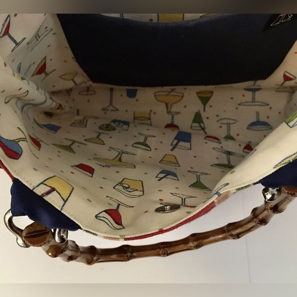 OTG Striped Retro Purse Canvas Handbag Tote Grosgrain Ribbon Cocktail Lining HTF - Picture 4 of 5